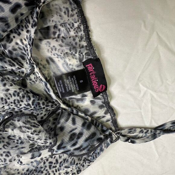 Black silver leopard print cami top with ruffles and tie straps - Picture 4 of 7